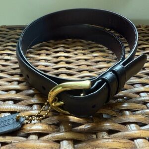 Black Leather Belt with Gold Buckle